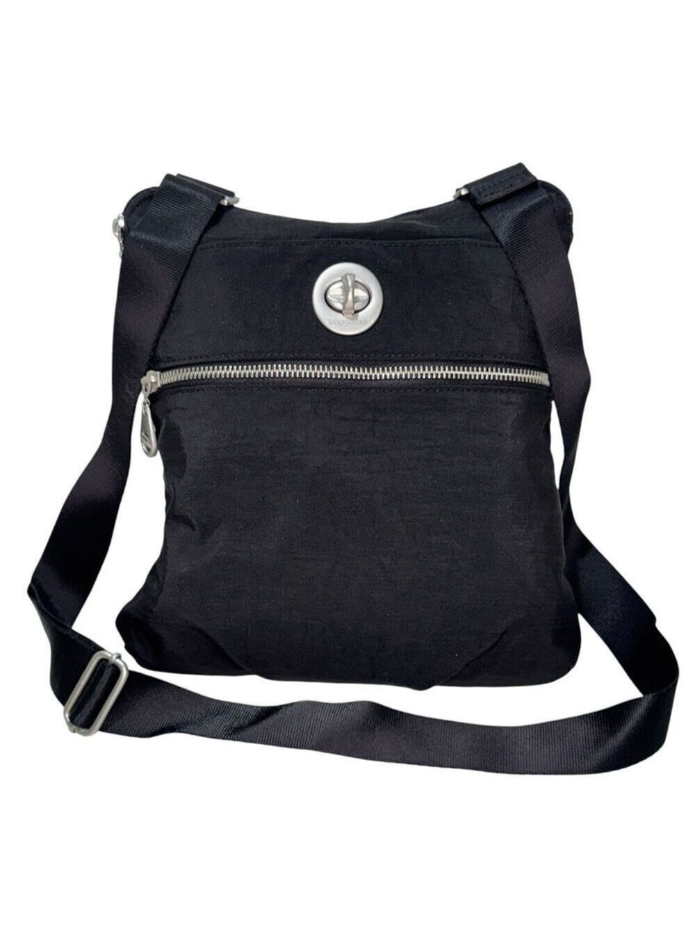 Baggallini Hanover Crossbody Bag Black Nylon Purse Shoulder Strap Turn Lock